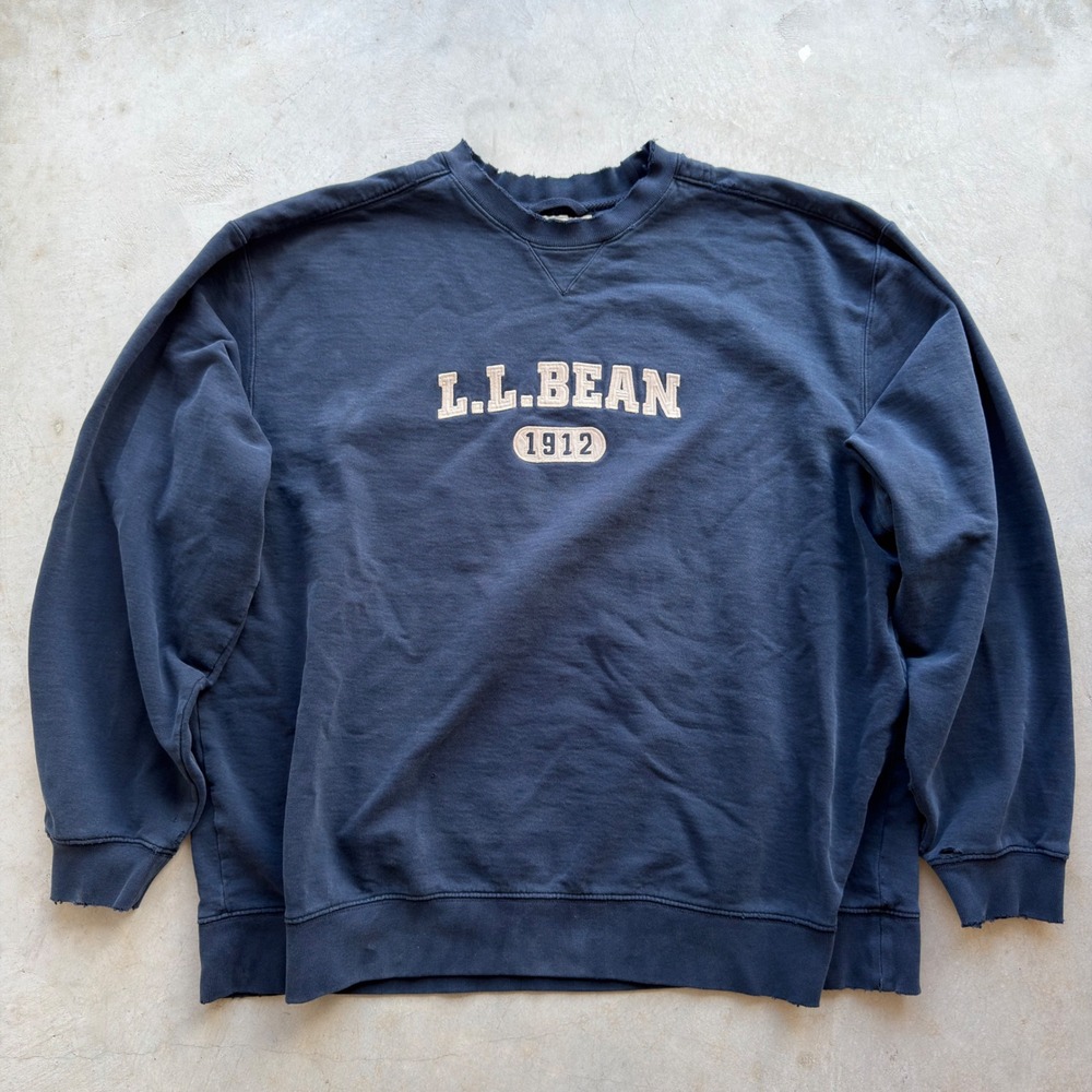 Vintage LL Bean Sweatshirt Mens XXL Tall Navy Blue Distressed Embroidered Logo